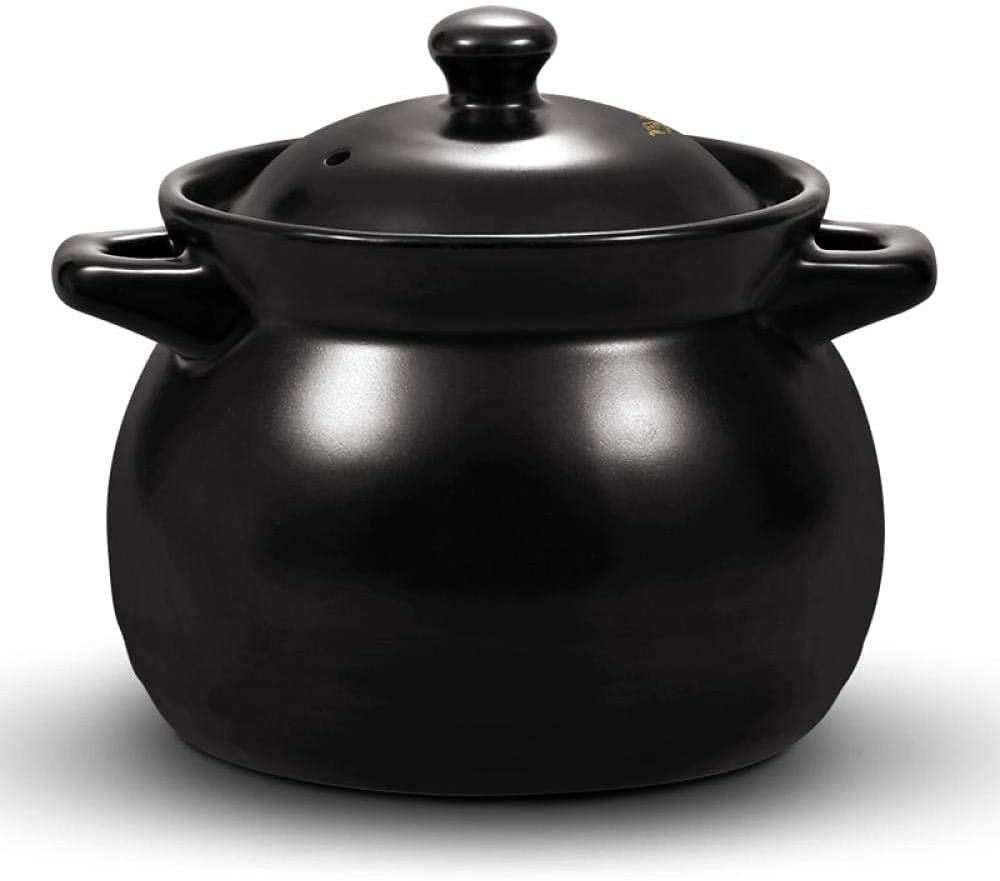 ZHEYANG 土鍋 なべ 粘土キャセロールポットセラミックキャセロール-高温焼成、高速熱伝導、均一加熱、耐久性-黒(Color:Black)