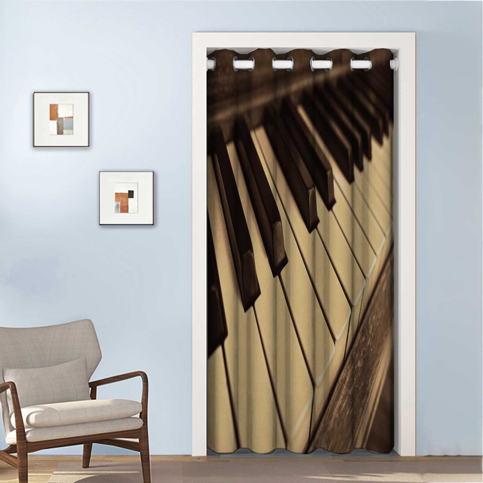 ピアノ 楽器 音楽 ピアノ キー キーボード 楽器 メロディー 間仕切りカーテン のれん 遮光 北欧 ロング 暖簾 アコーディオンカーテン 冷