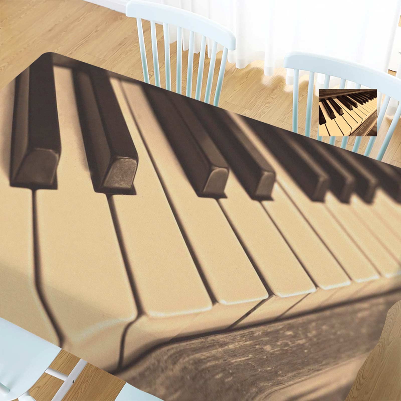 テーブルクロス 厚手 無地 北欧 手入れ簡単 ピアノ 楽器 音楽 ピアノ キー キーボード 楽器 メロディー 137x182cm 長方形