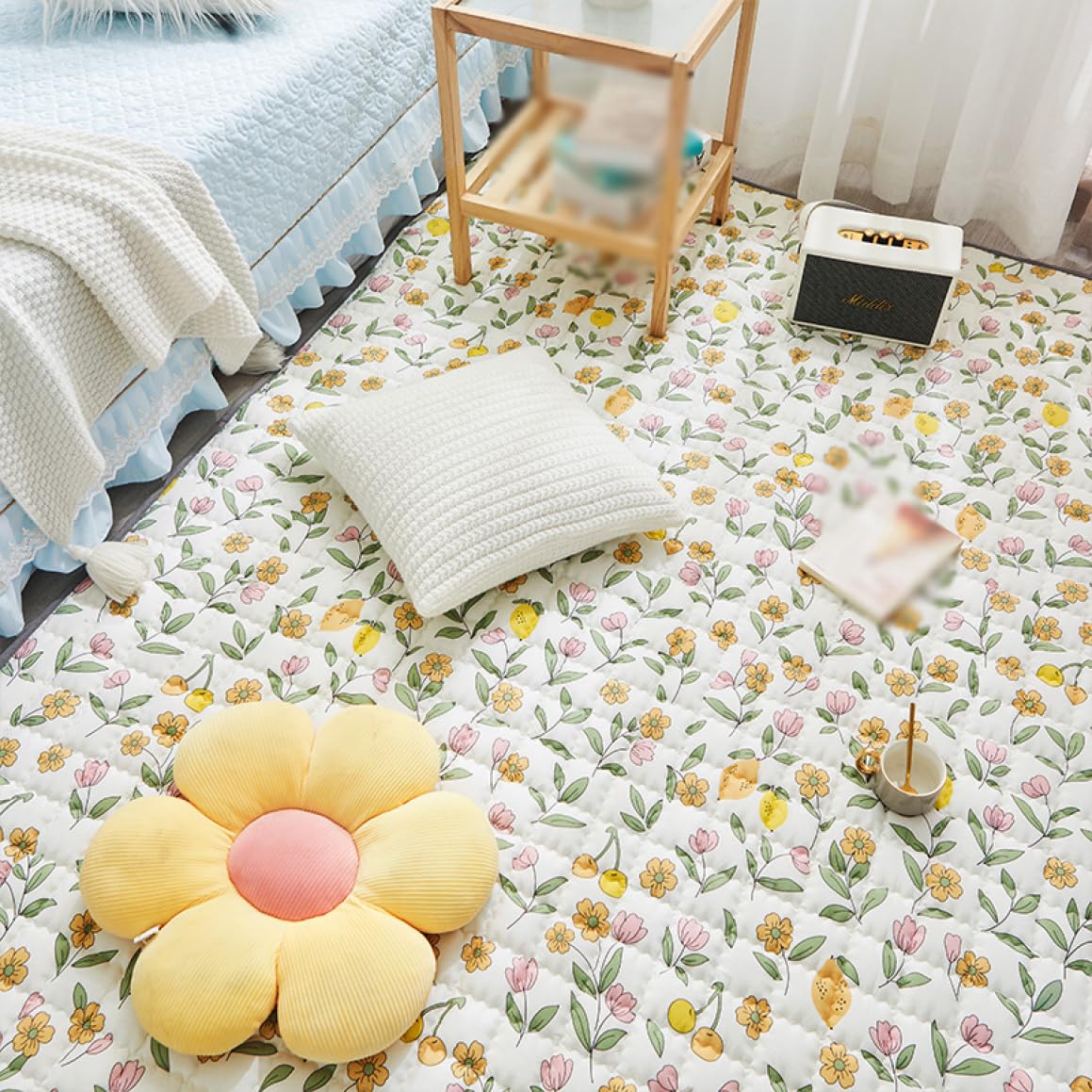 [XLOYP] ラグ キルトラグ 黄色 綿 洗える ホットカーペット対応 床暖房 おしゃれ じゅうたん ラグマット キルティング コーヒーテーブル