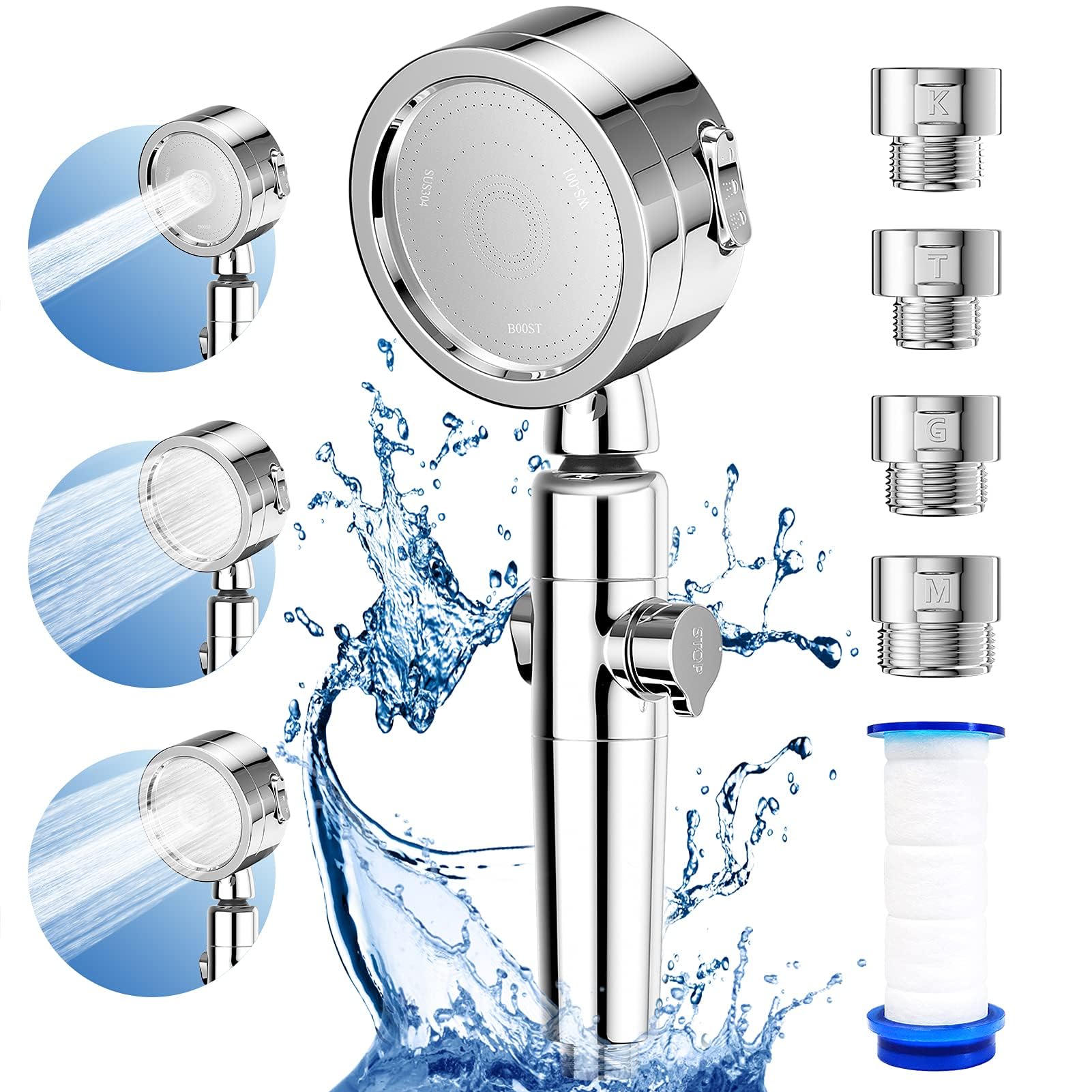 シャワーヘッド 浄水 3ステップモード 分解洗浄 高水圧 シャワーヘッド 360°角度調整 水量・水圧調整 自由に水を止められる シャワーヘ
